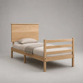 Letto singolo 90 x 200 cm in legno massello di pino colore naturale struttura con rete a doghe e testiera in legno