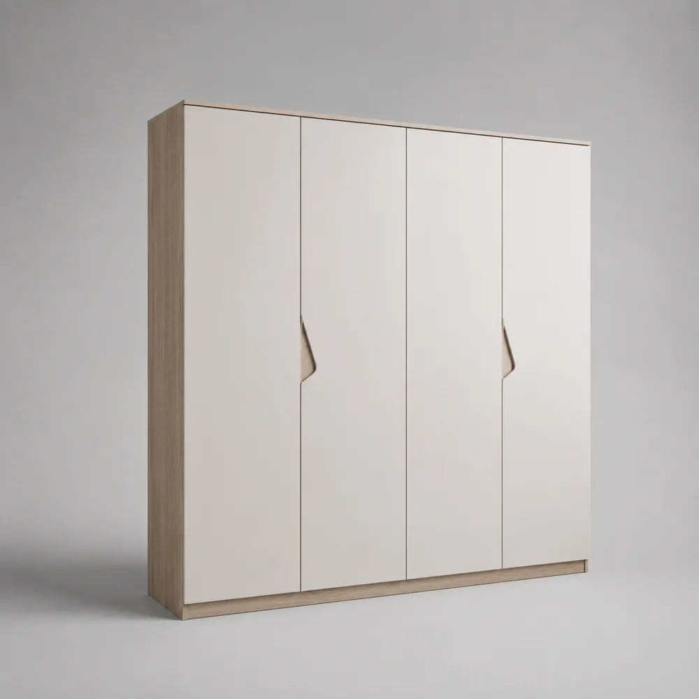 Armadio 200 cm 200 cm 55 cm a quattro ante battenti con apertura integrata struttura in MDF e pannelli truciolari finitura rovere chiaro e bianco