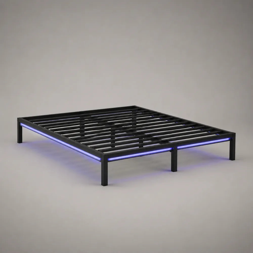 Struttura letto matrimoniale 160 x 200 cm in metallo nero con rete a doghe e illuminazione LED integrata senza testiera