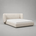 Letto matrimoniale imbottito 160 x 200 cm con testiera avvolgente in tessuto colore beige struttura in legno ingegnerizzato forma rettangolare