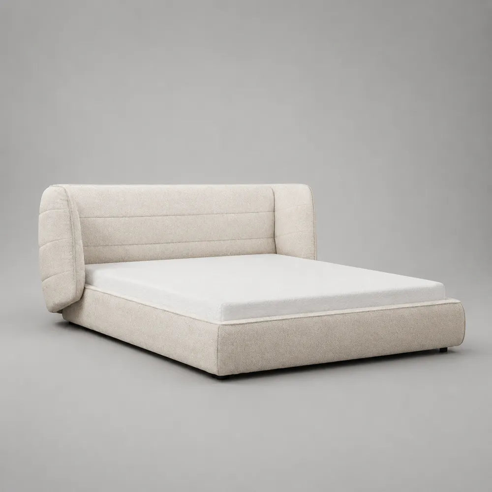 Letto matrimoniale imbottito 160 x 200 cm con testiera avvolgente in tessuto colore beige struttura in legno ingegnerizzato forma rettangolare