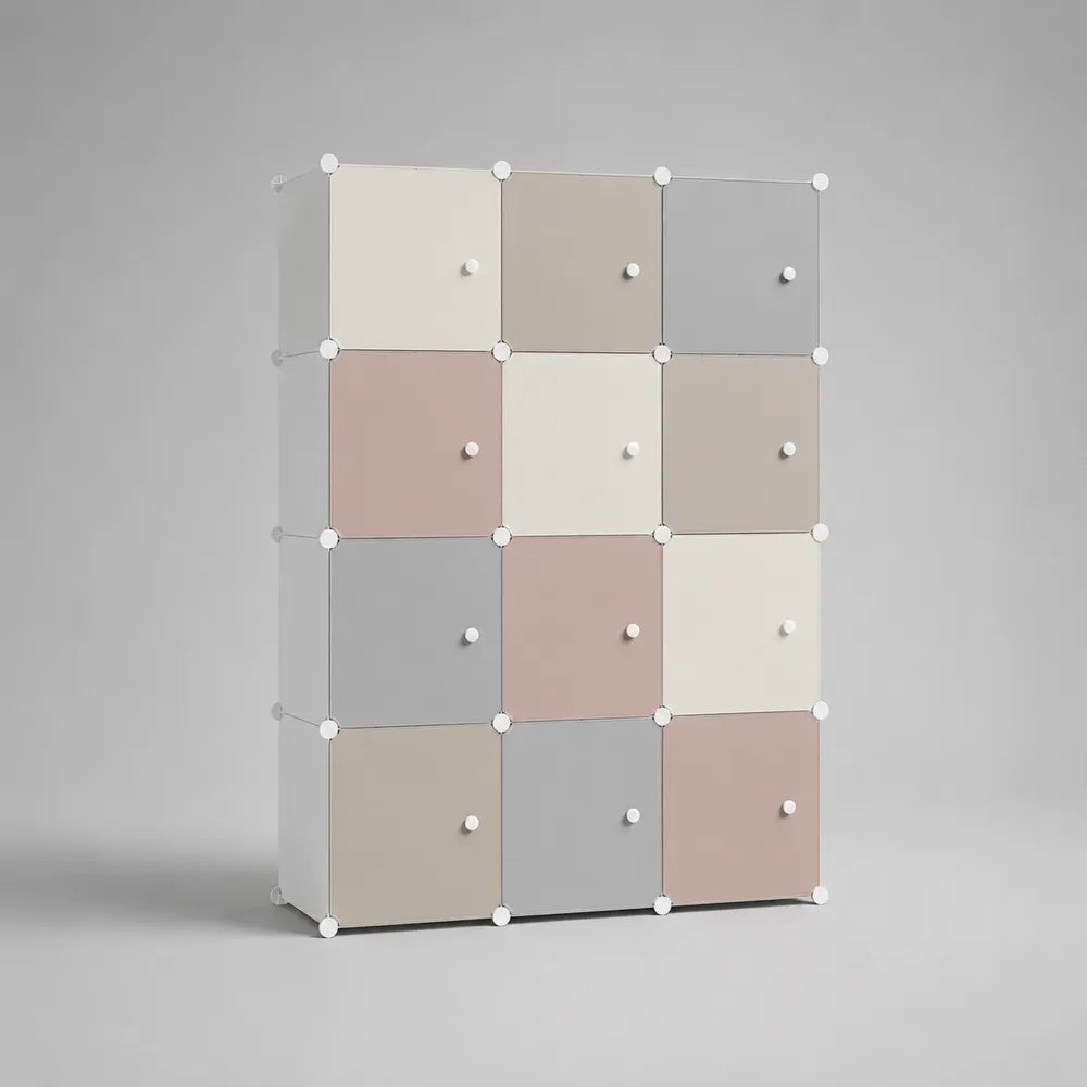 Armadio modulare 120 x 35 x 160 cm con 12 scomparti in pannelli MDF multicolore struttura rettangolare