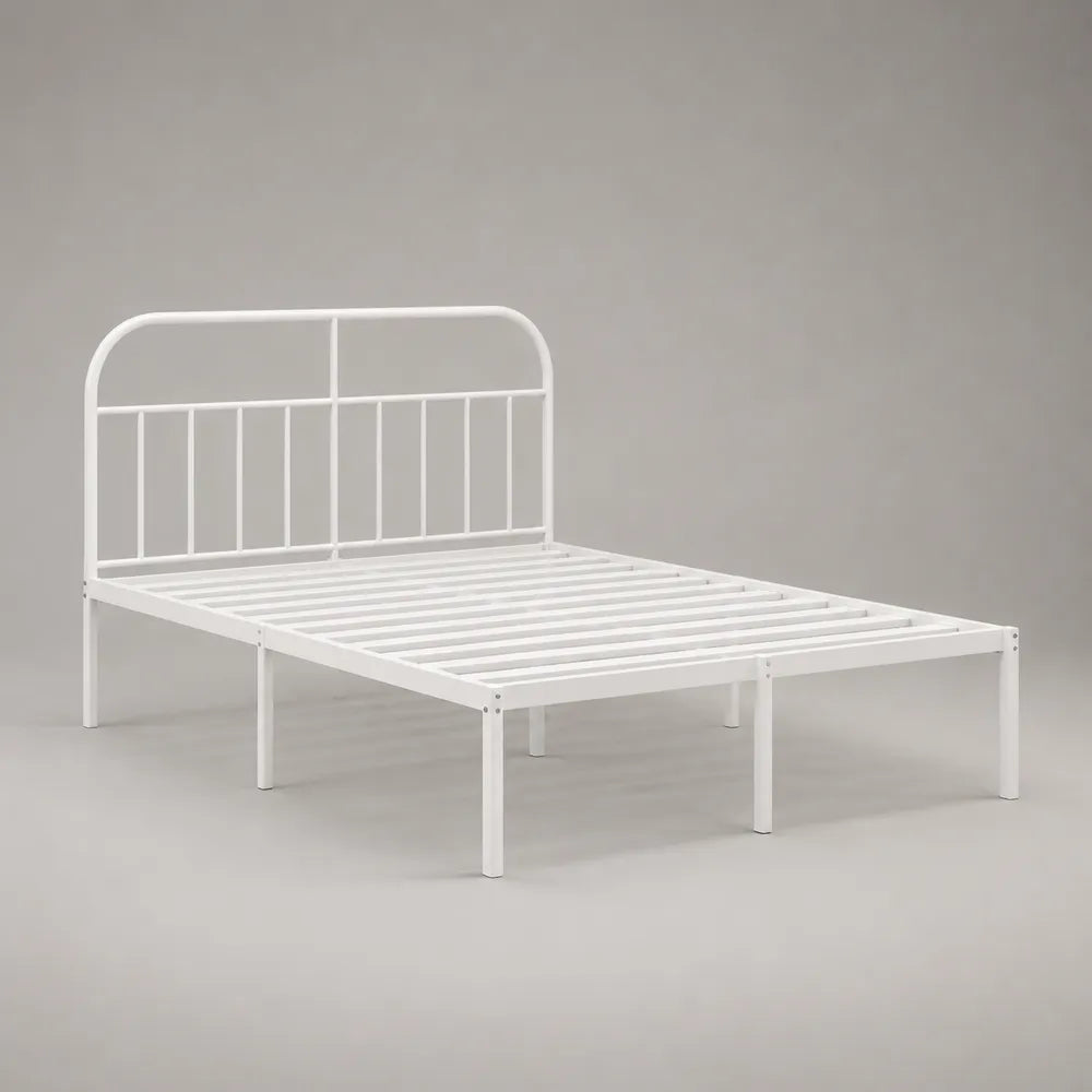 Letto matrimoniale 160 x 200 cm struttura in acciaio verniciato a polvere bianco con testiera tubolare curva rete a doghe in metallo