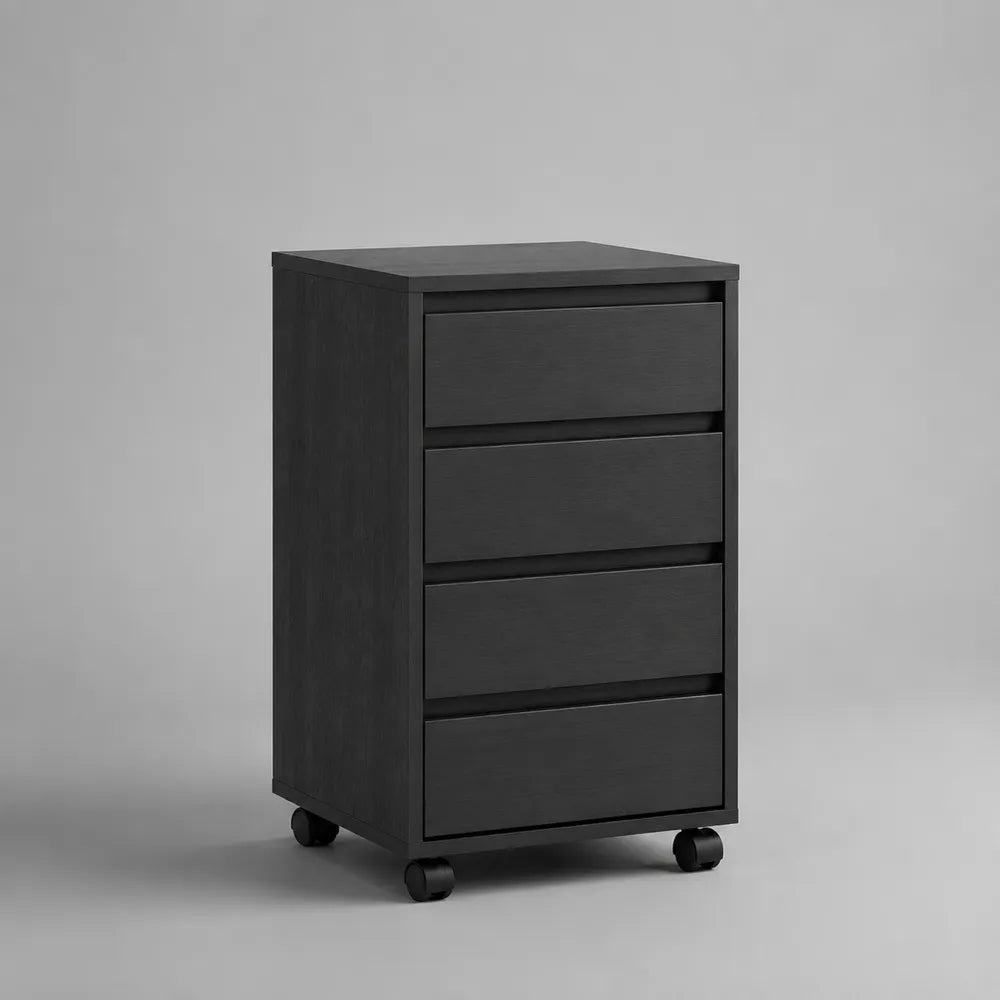 Cassettiera da ufficio con ruote quattro cassetti in pannello truciolare rivestito in melaminico nero 40 cm x 50 cm x 60 cm